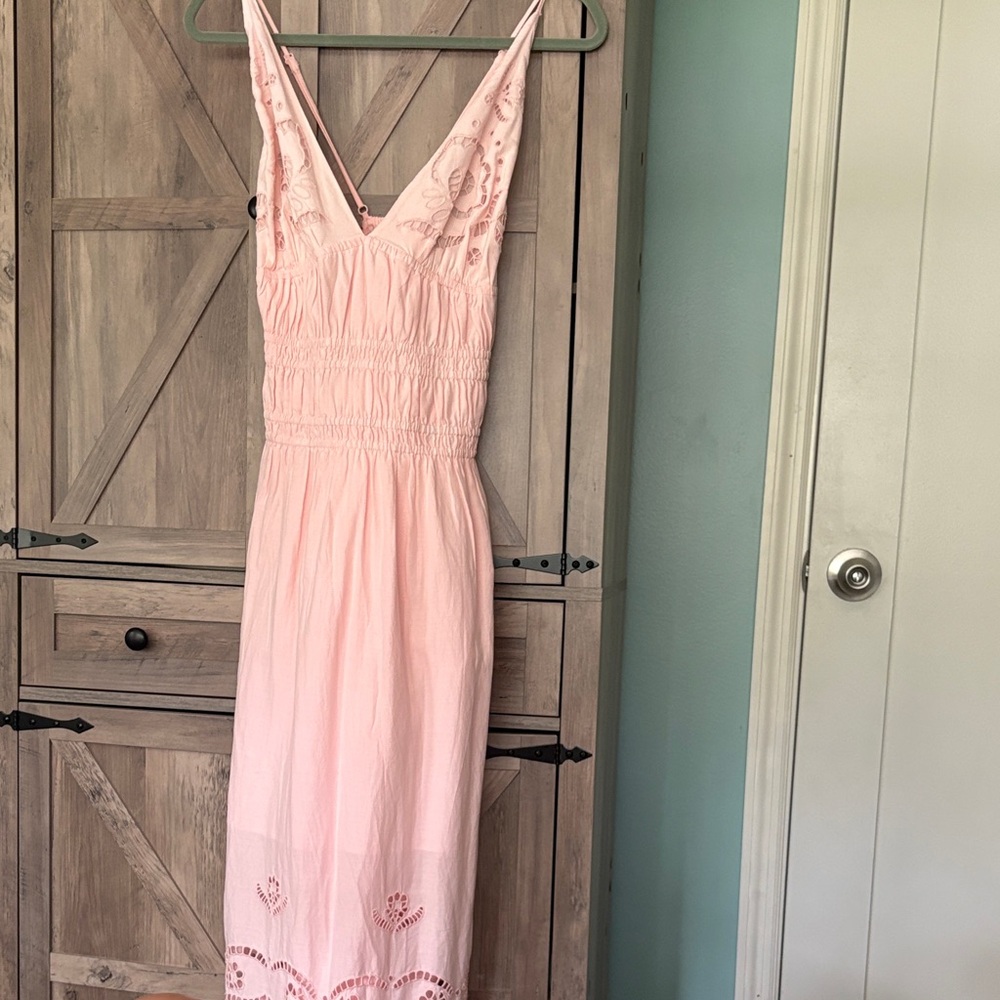 Light Pink Eyelet Maxi Dress with Smocked Waist